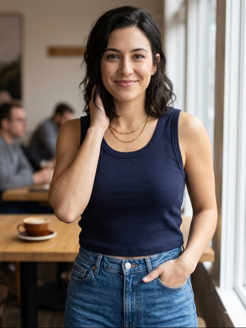 SHEIN Navy Ribbed Crewneck Tank Top